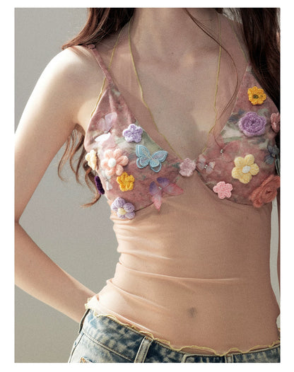 "Waiting for a Flower to Bloom" Lotus Pink Sheer Halter Crop Top