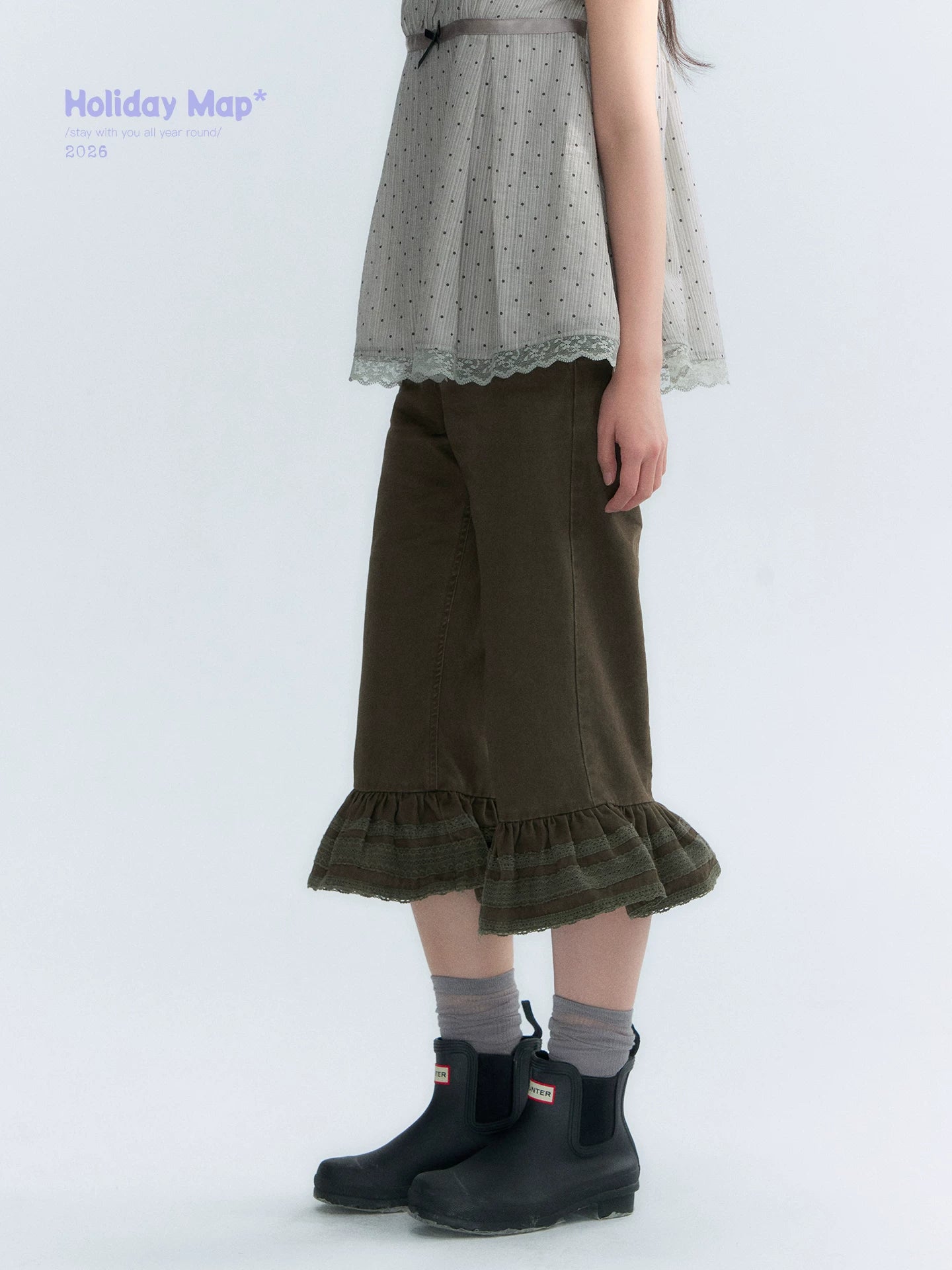 "Forest Cocoa" Dark Coffee Green Flare Capri Pants