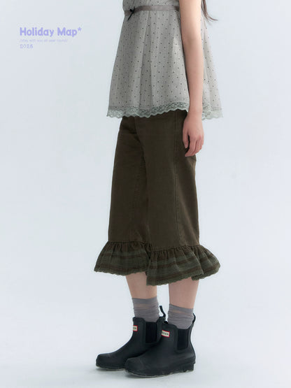 "Forest Cocoa" Dark Coffee Green Flare Capri Pants