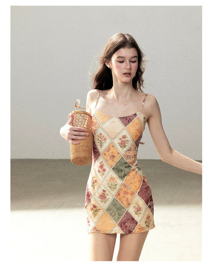 "In Her Lingering Gaze" Van Dyke Brown Floral Cami Bodycon Mini Dress