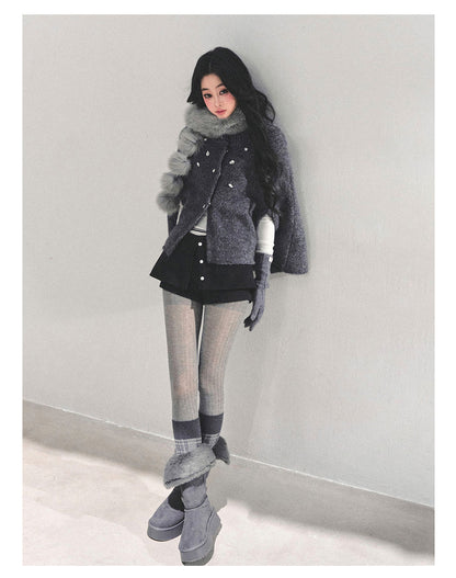 少也眼 “Monologue of the Wilderness” Knit Cape Sweater  - Gray 68415
