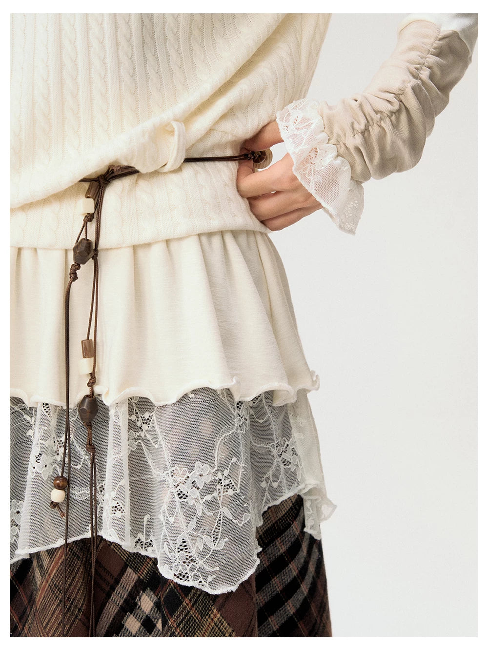 [CAN] "Cloud Knit Reverie" Ivory Cable Knit Bow Embroidered Vest