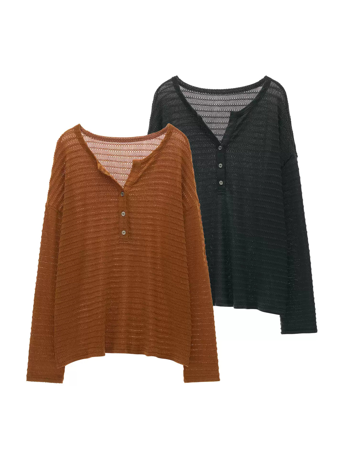 MAMC - Textured Henley Long Sleeve Top (Gray / Brown)