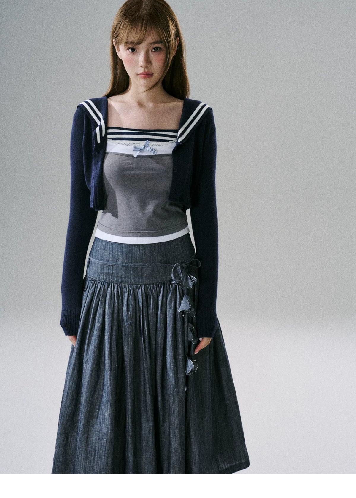 LOST FOREST - Navy Hooded Knit Cardigan