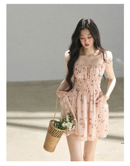"A Meadow of Dreams" Dutch Cream Ruched Babydoll Mini Dress