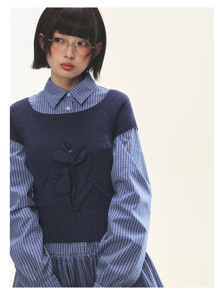 "Holiday Blues" Blue Plaid Bow Shirt Mini Dress