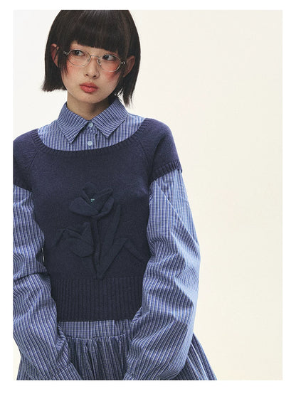 "Holiday Blues" Blue Plaid Bow Shirt Mini Dress
