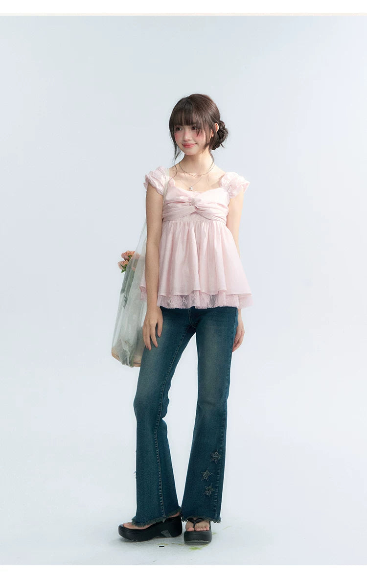 "Summer Sweetheart" Cherry Blossom Pink Bow Cami Top