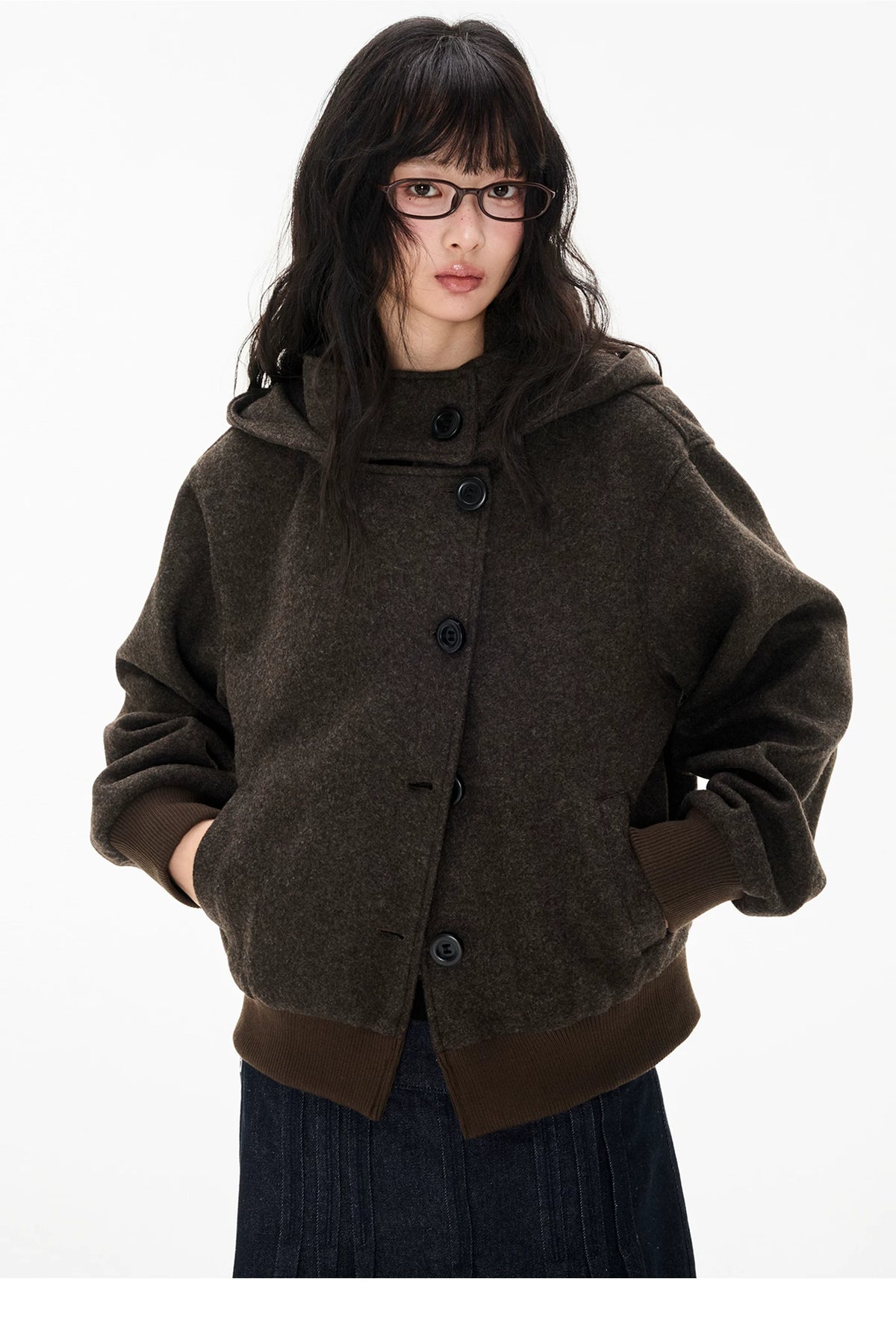 EZEK | Preppy Hooded Wool Blend Jacket with Button Front