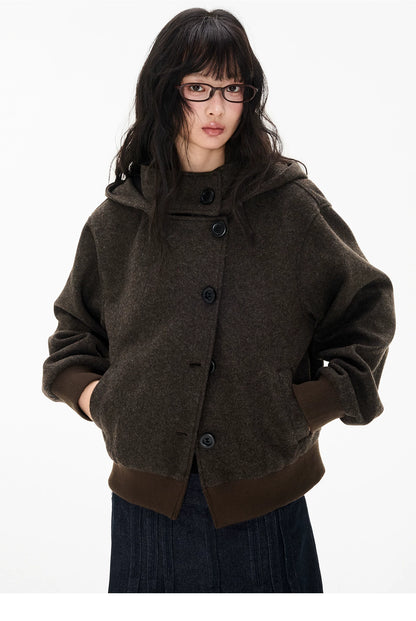 EZEK | Preppy Hooded Wool Blend Jacket with Button Front