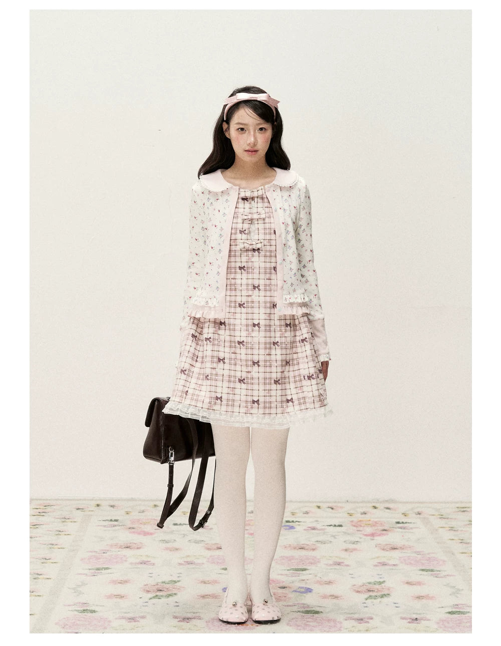 [RF] Waffle Texture Peter Pan Collar Floral Cardigan in Soft Pink