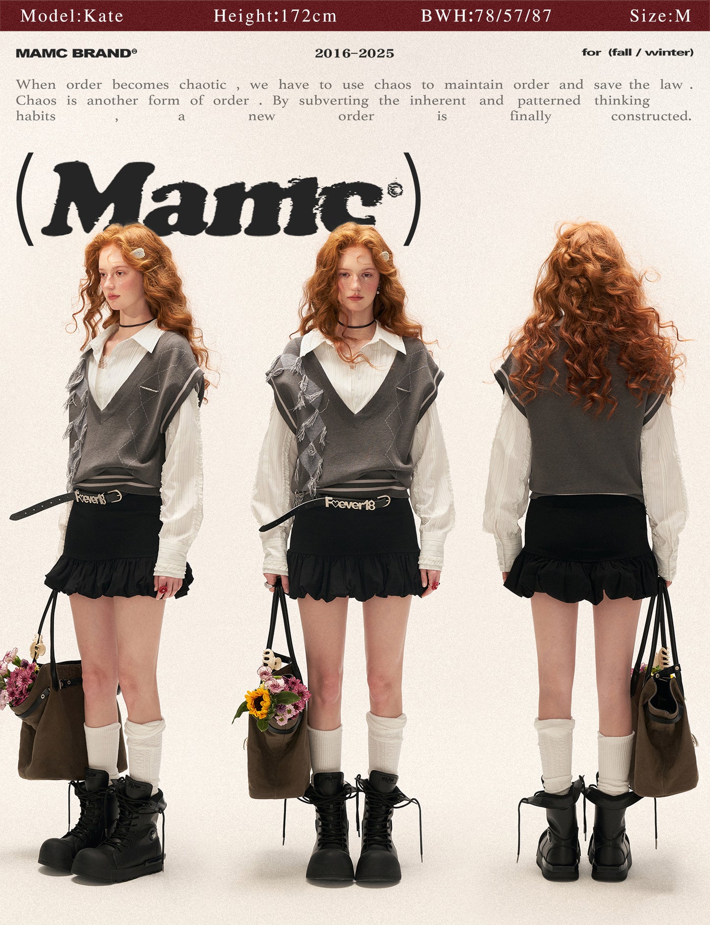 MAMC - V-Neck Preppy Gray Knit Vest WE807