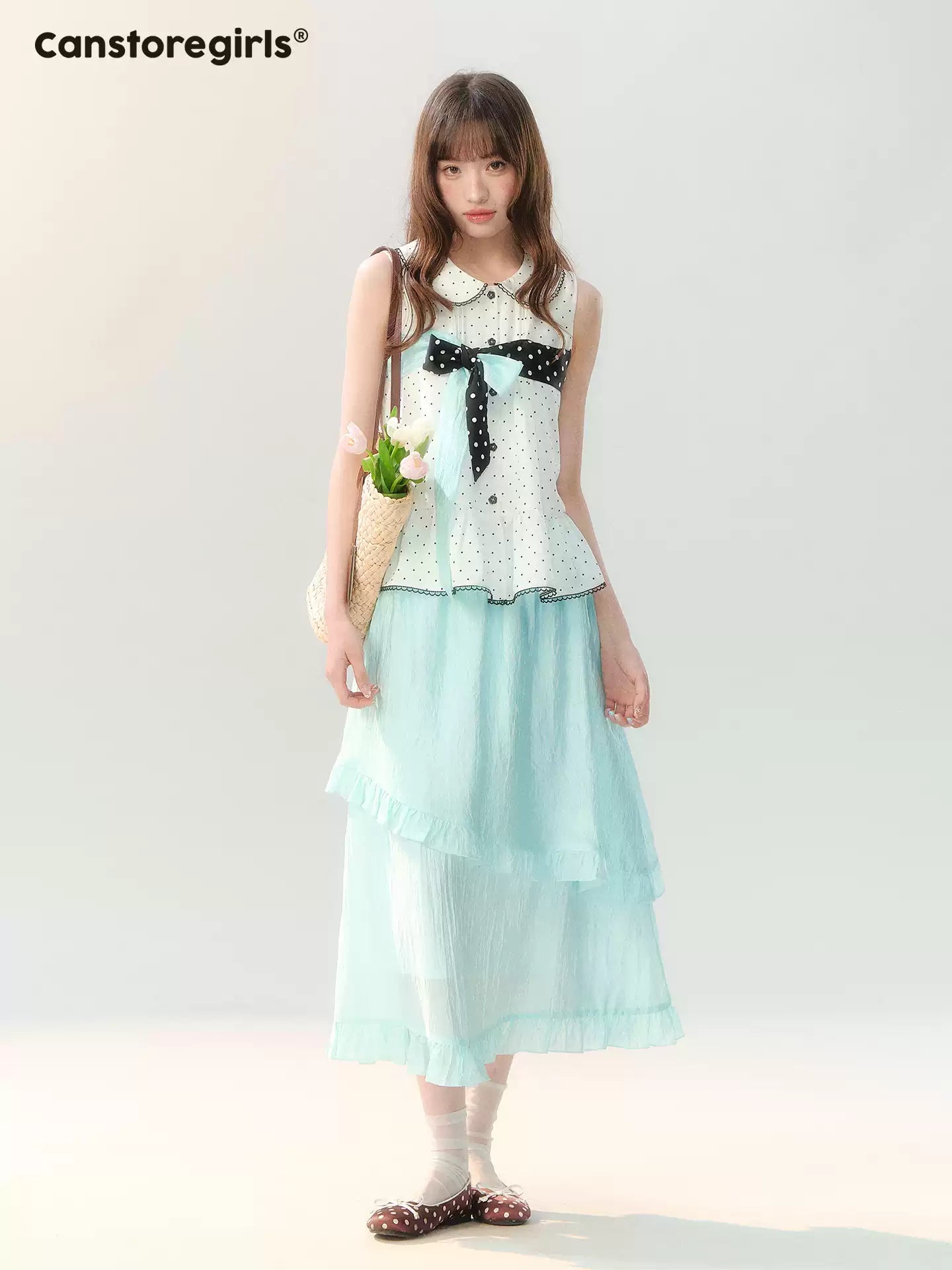 "Polka Dot Water Dream" Mint Green Ruffle Skirt Set PP2026229