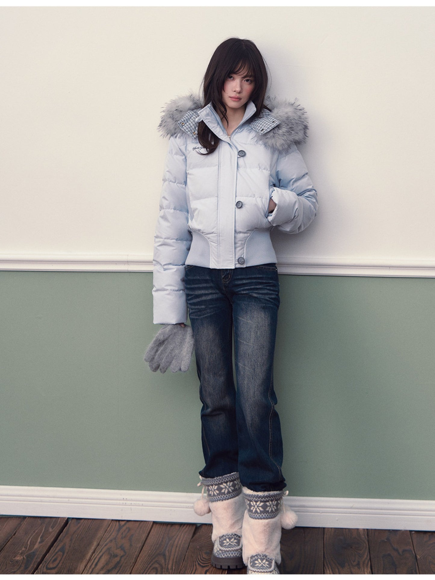 Soote Season - Glacier Blue City Sport Cinched-Waist Short Down Jacket