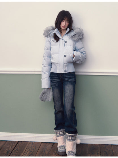 Soote Season - Glacier Blue City Sport Cinched-Waist Short Down Jacket