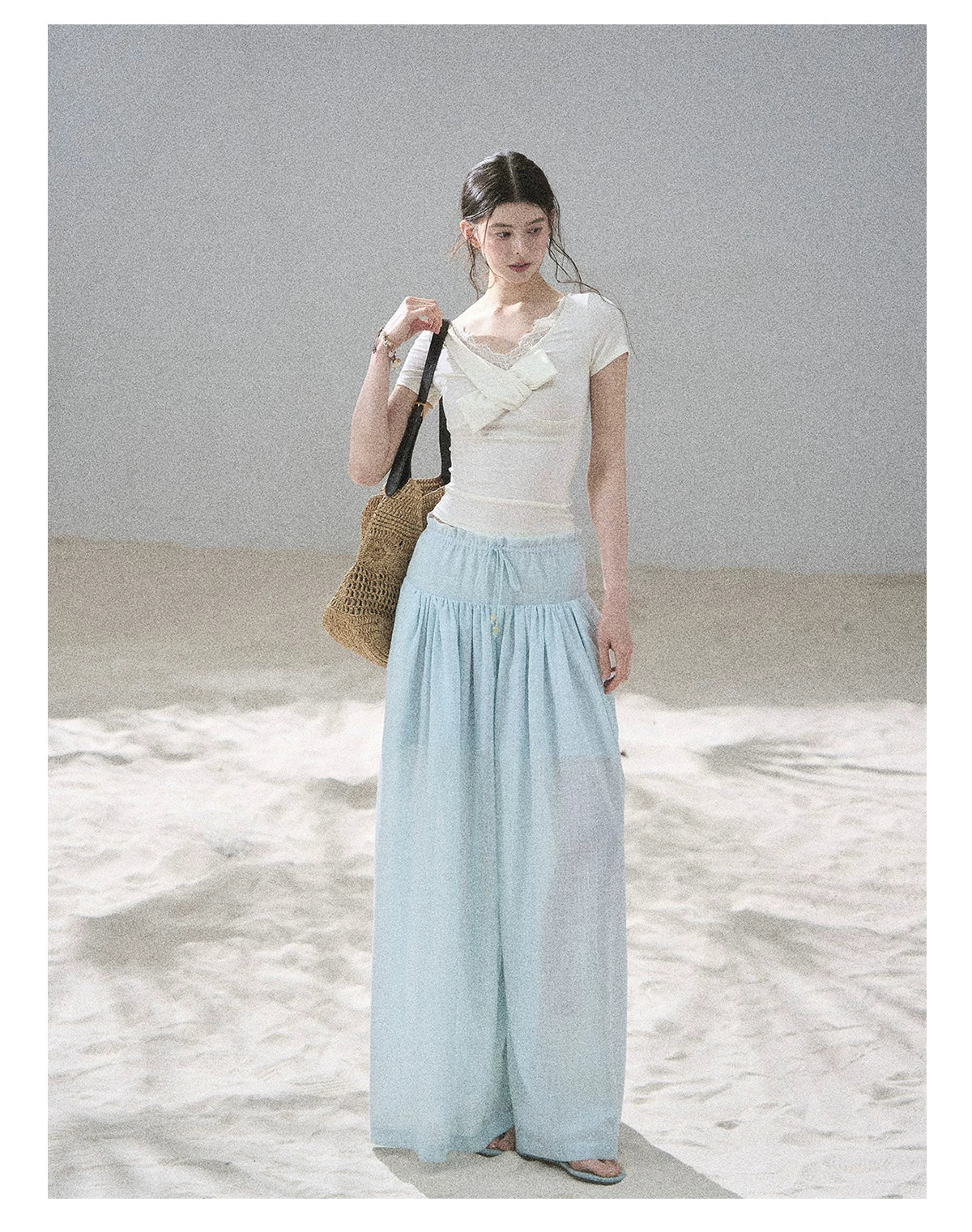 "White Tea Under the Moonlight" White Lace V-Neck Top