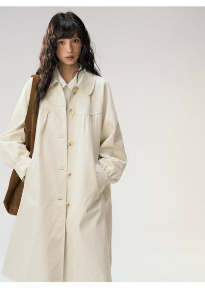 [CAN] “Oat Check Collar” Apricot Bow Cape Collar Trench Coat