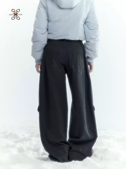 Horridale - Charcoal Gray Washed Cargo Barrel Leg Pants