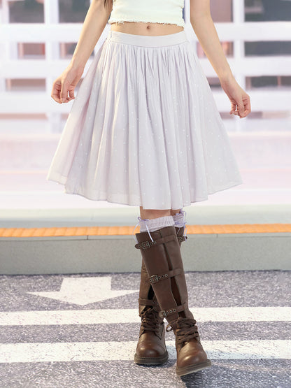 "Lavender Departure" Purple Polka Dot Pleated Midi Skirt