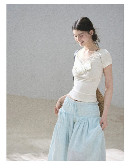 "White Tea Under the Moonlight" White Lace V-Neck Top