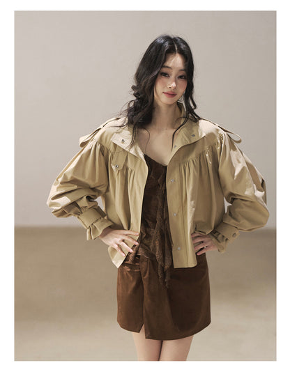 170726 "Where the Wind Wanders" Light Sand Cropped Utility Jacket