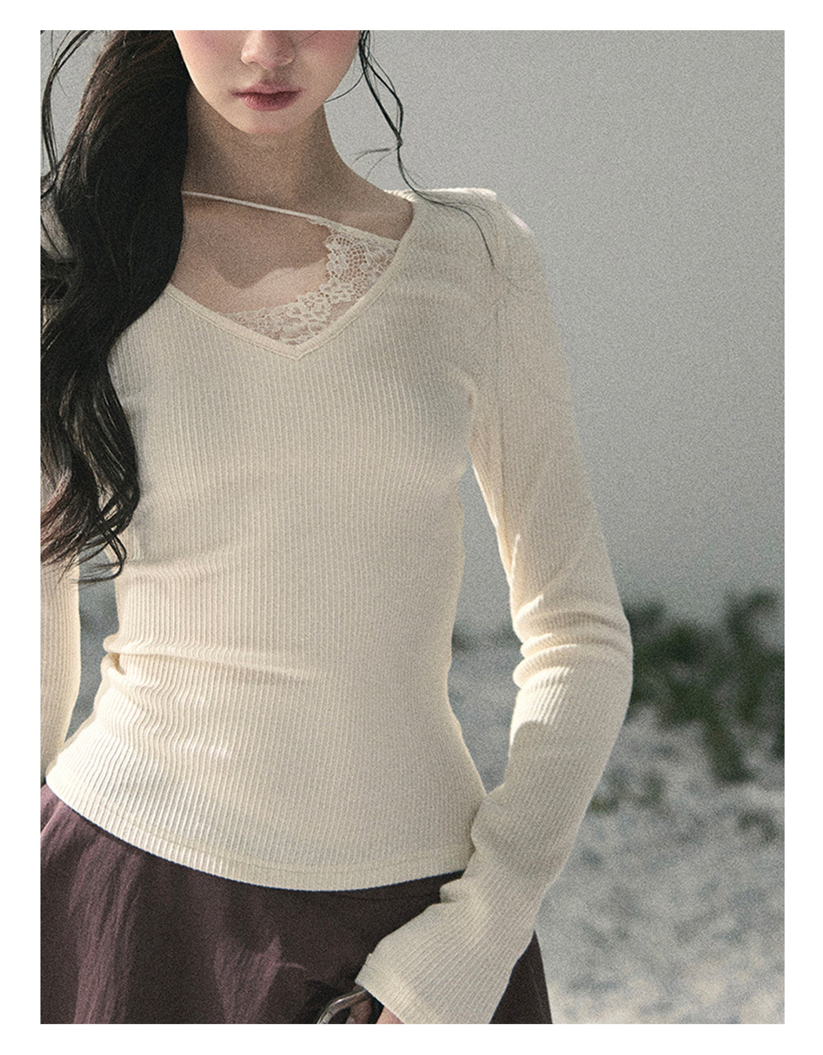 “Day & Night” Milk Apricot Lace Knit Top