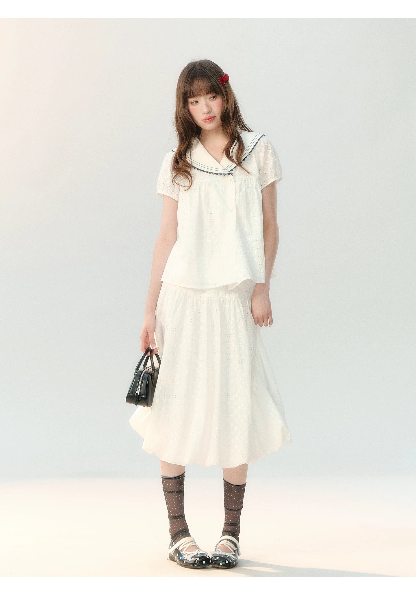 "Sea Breeze Chronicle" White Sailor Collar Skirt Set LL2026185