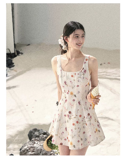 "Chamomile Summer" Dutch Cheese Floral Lace Pinafore Mini Dress 46345