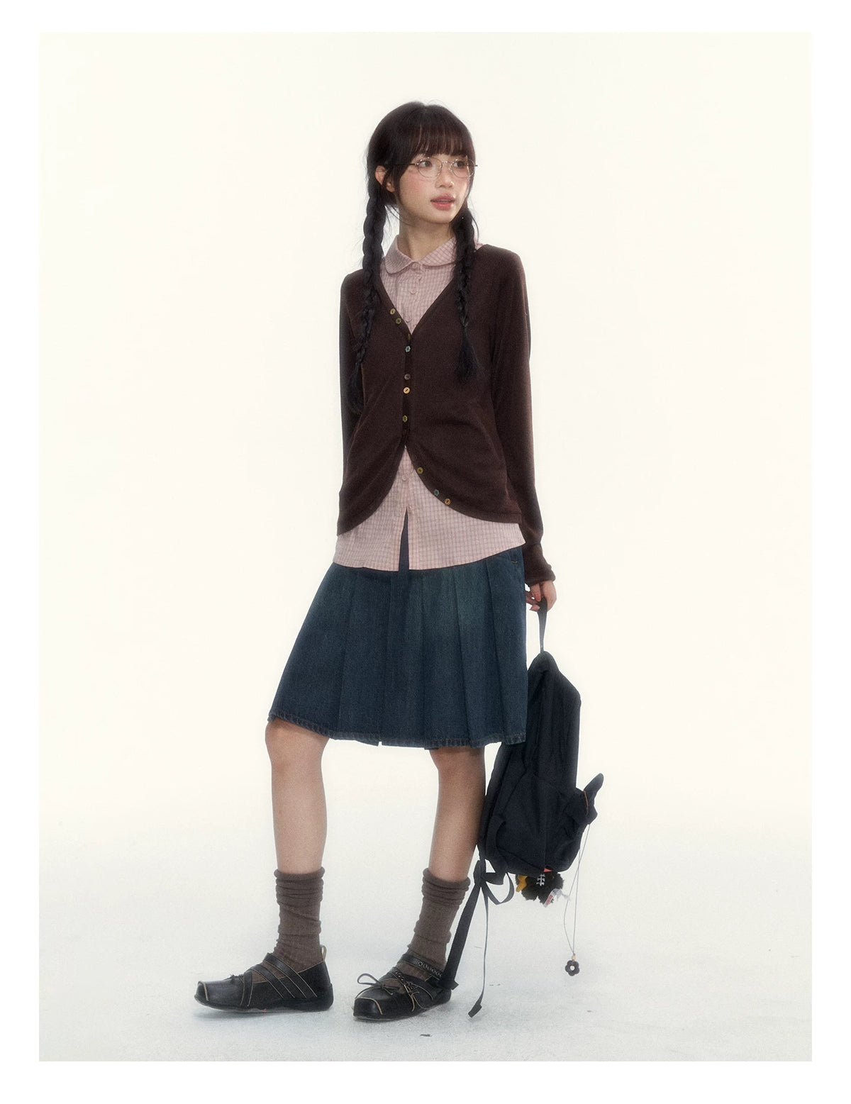 “Chestnut Book Knit” Red Brown Faux-Layered Colorful Button Cardigan