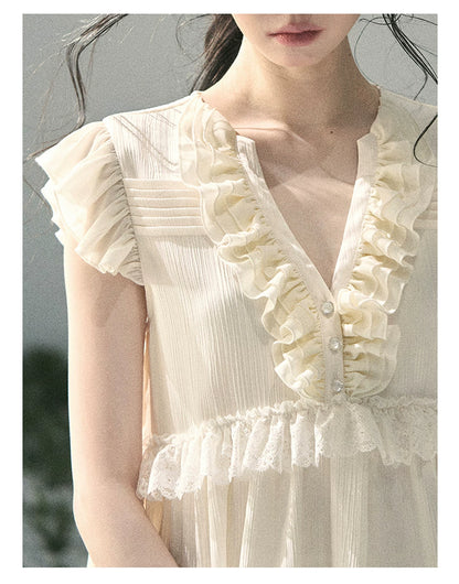 “Sunlight on My Heart” Ivory Lace Babydoll Blouse