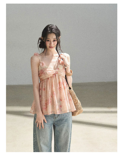 "Passing Through Your Summer" Cinnamon Pink Lace Babydoll Cami