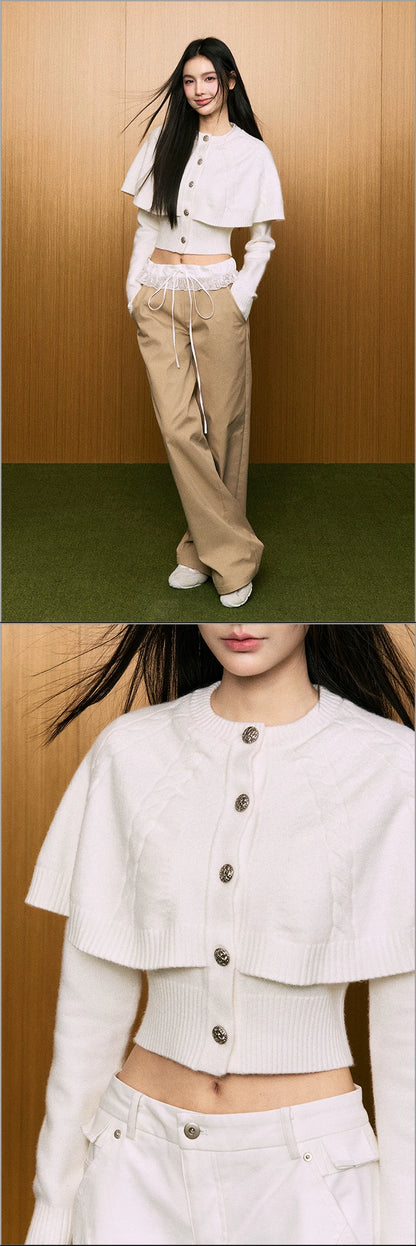 "First Bloom" Cable Knit Cape Cardigan (Ivory/ Navy)