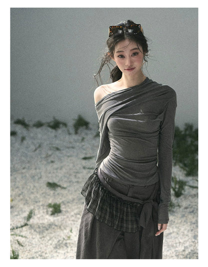 “Where Shadow Walks Beside Light” Dusk Gray Asymmetrical Top