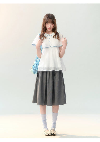 "Cloudside Letter" White Cape Collar Babydoll Blouse LL2026218