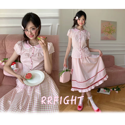 “Pink Plaid Daydream” Pink Plaid Skirt Set