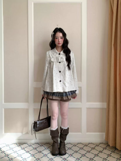 [RF] “Snowflake Milk Foam” Cream Floral Single-Breasted Waist-Defined Jacket