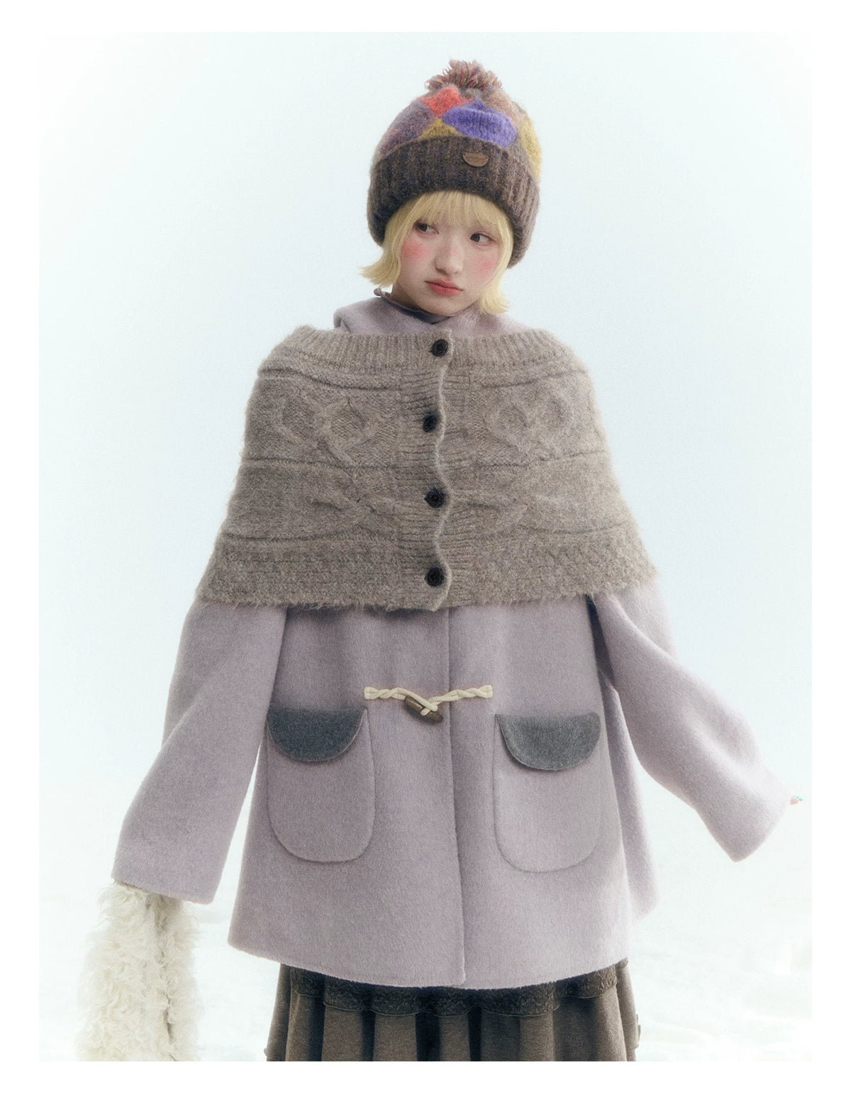 Horridale - Purple and Gray Reversible Hooded Wool Coat