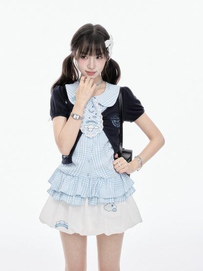 Two Ways to Wear! Cinnamoroll Cropped Cardigan / Round-Neck Blouse / Bubble Skort