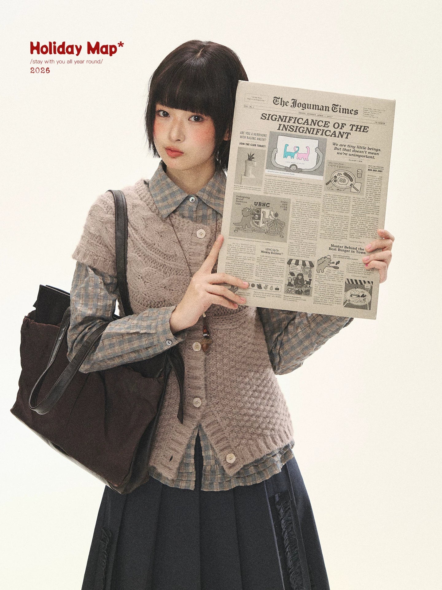"Rice Knit" Wool-Blend Short Sleeve Knit Cardigan (Moss Coffee Green/ Dusk Dusty Pink)