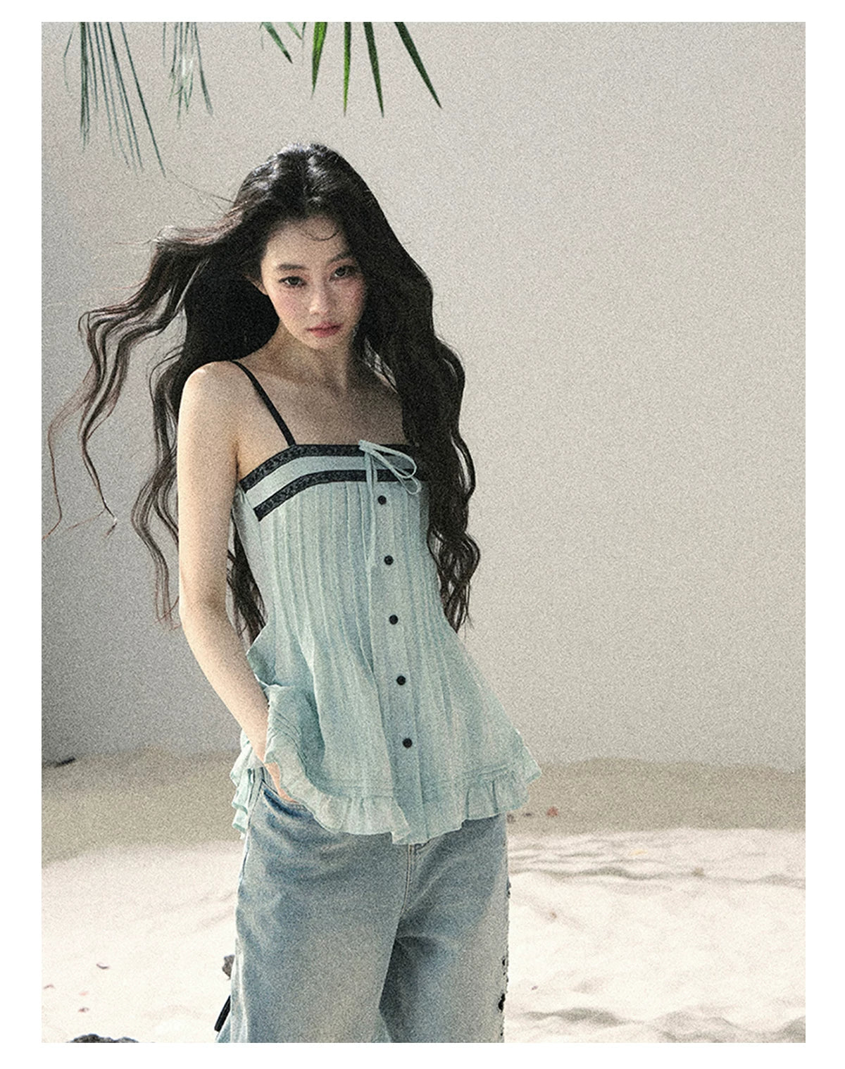 "Sea Breeze Reverie" Misty Sage Lace Off-Shoulder Ruched Top 54352131