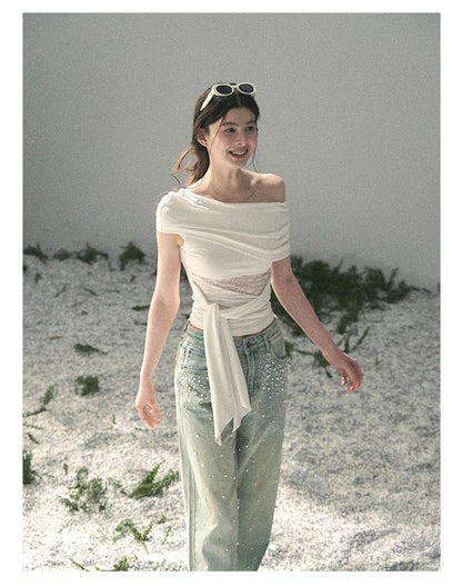 “Cicada Summer” Pure White Lace Cutout Top