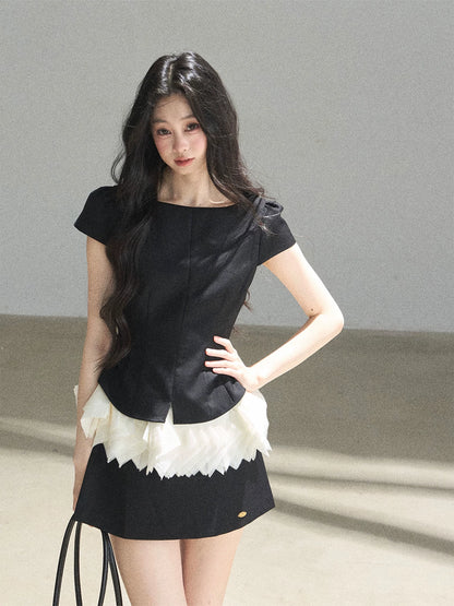 "Her Black & White Poem" Elegant Contrast Two-Piece Set
