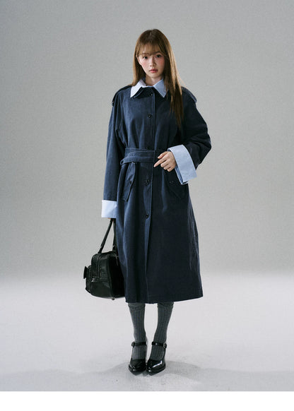 LOST FOREST - Deep Navy Washed Cotton Detachable Trench Coat