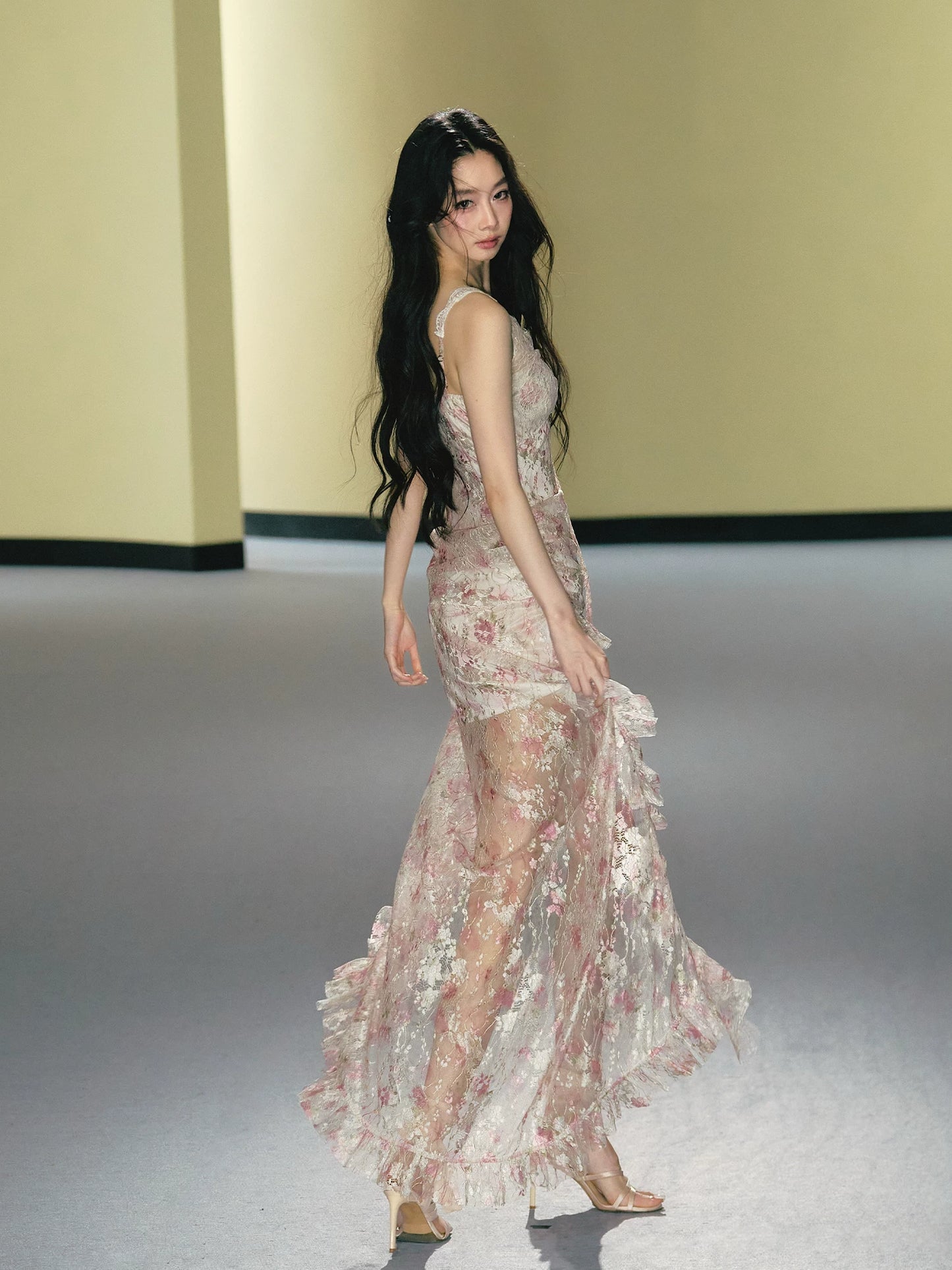 "Blush Mirage" Floral Lace Slip Maxi Dress