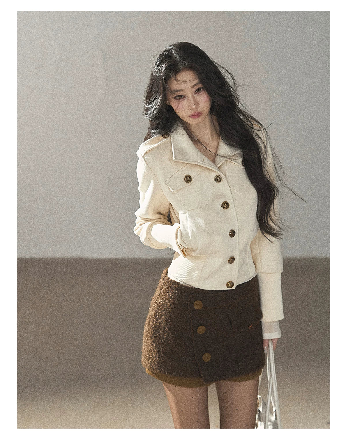 AOMALM - Roasted Pecan Low-Rise Wool-Look Skort