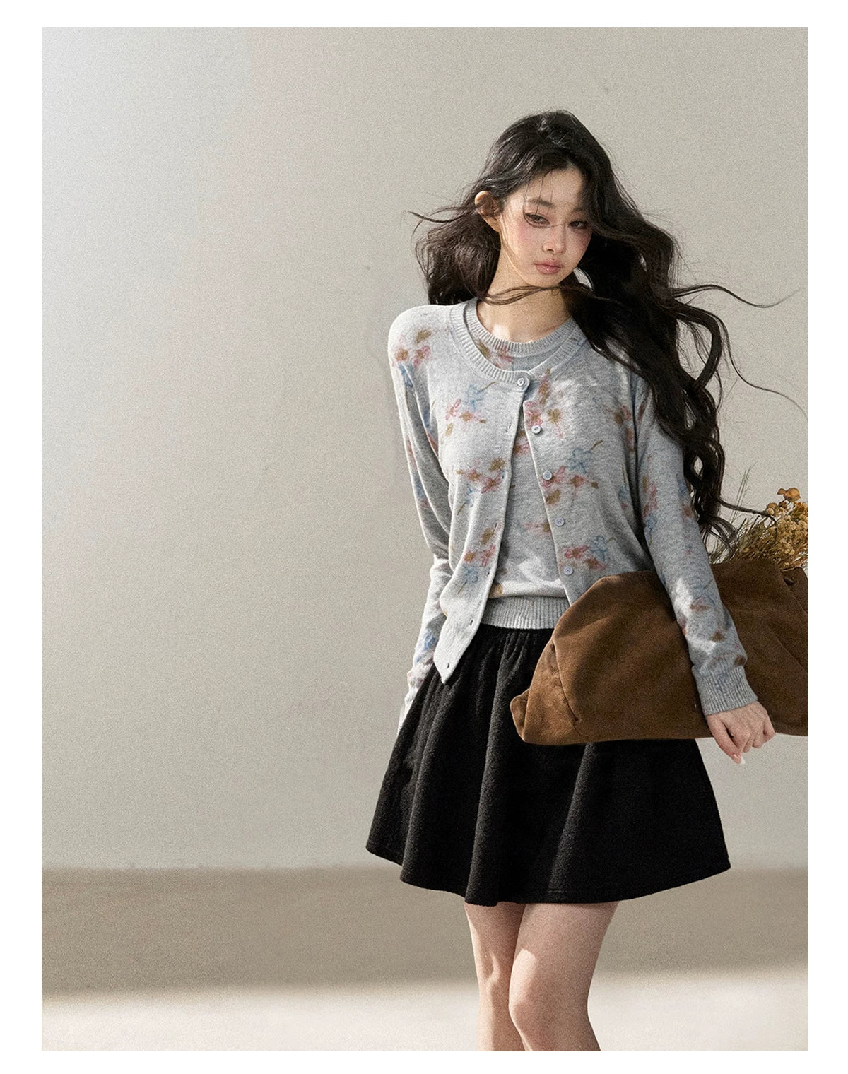 AOMALM - "Winter Traces" Black Pleated A-Line Mini Skirt