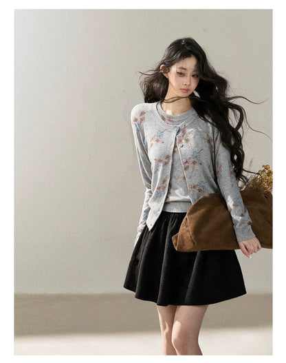 AOMALM - "Winter Traces" Black Pleated A-Line Mini Skirt