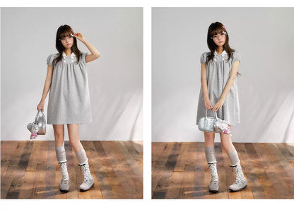 “Grey Sugar Cloud” Grey Polka Dot Doll Collar Dress