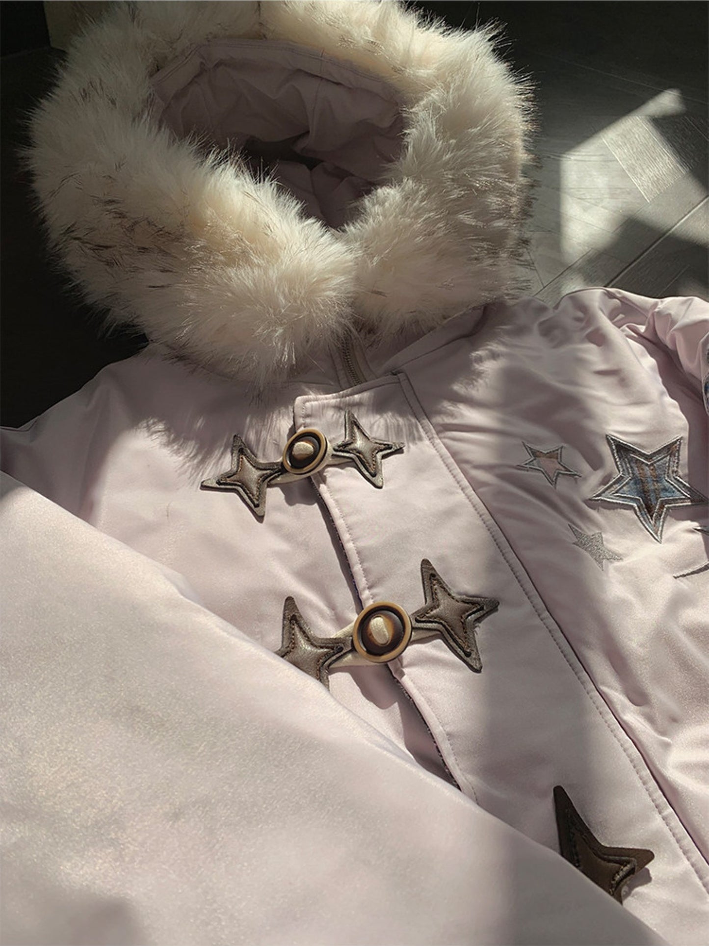 阮阮自制 - Starlight Dream Lilac Star-Trim Duck Down Coat