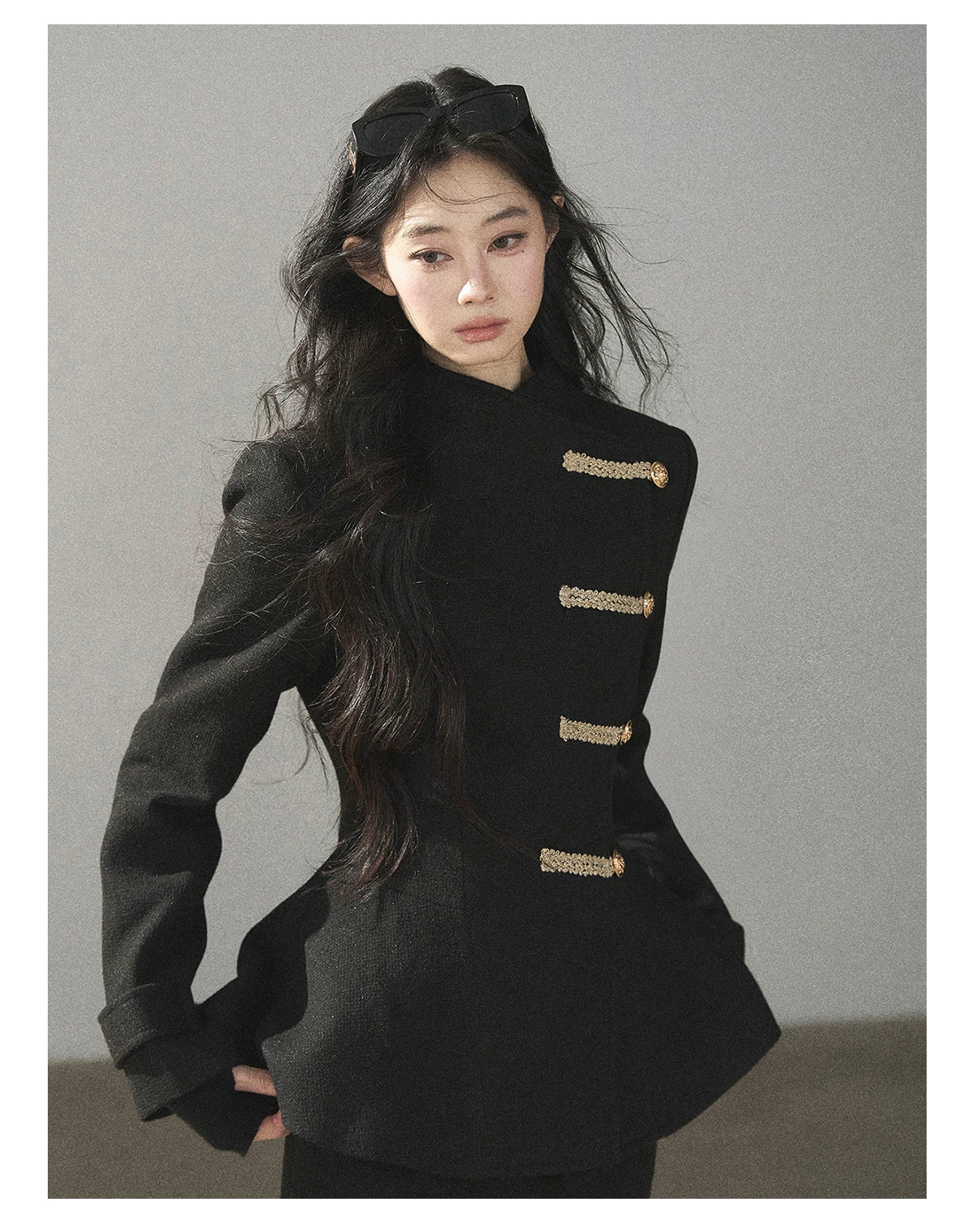 AOMALM - Quiet Black Fitted Fish-Tail Jacket & A-Line Skort Set